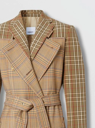 Shop Burberry Contrast Check Wool Cotton Trench Coat In Dark Honey