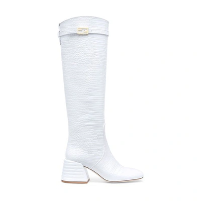 Shop Fendi White Leather Boots In Blanc