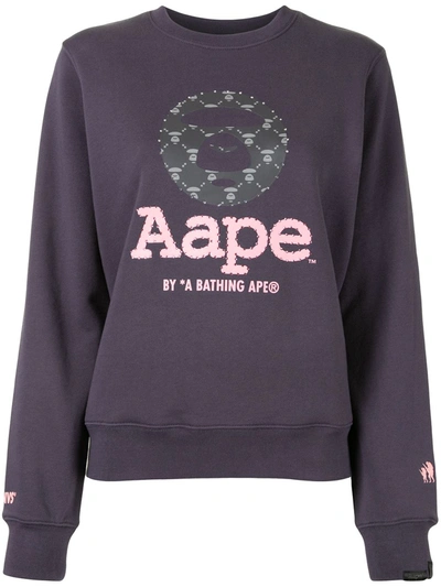Shop Aape By A Bathing Ape Sequin Logo Chest Sweatshirt In Purple