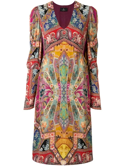 Shop Etro Patchwork-print Midi Dress In Multicolour