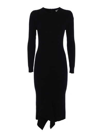 Shop Michael Kors Asymmetric Rib-knit Dress In Black