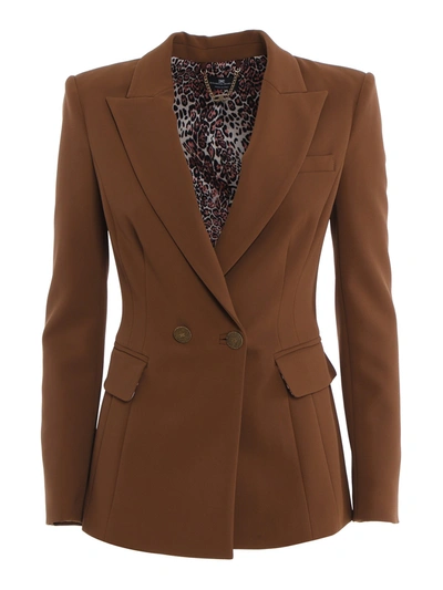 Shop Elisabetta Franchi Double Crepe Suit In Brown