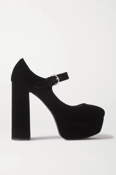 Shop Miu Miu Velvet Platform Pumps In Black