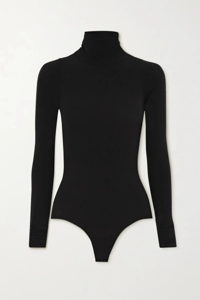 Shop Commando Ballet Stretch-jersey Turtleneck Thong Bodysuit In Black