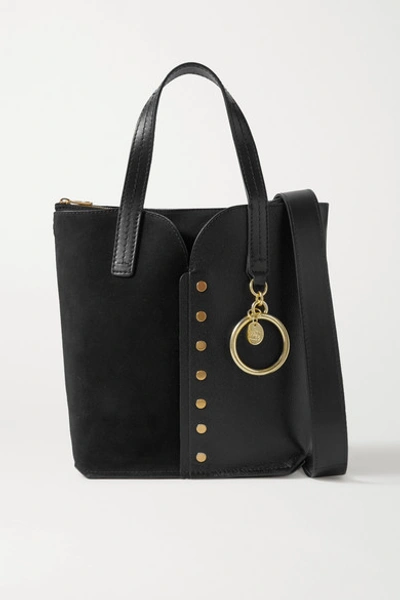 Shop See By Chloé Gaia Mini Studded Leather And Suede Tote In Black