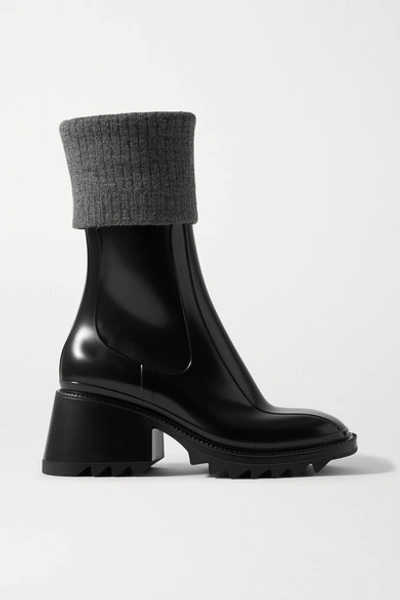 Shop Chloé Betty Ribbed-knit And Rubber Boots In Black
