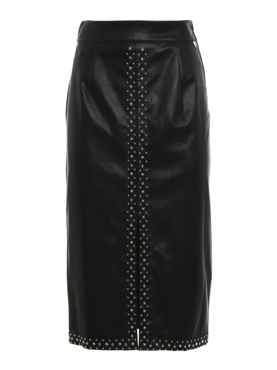 Shop Twinset Studded Faux Leather Longuette Skirt In Black