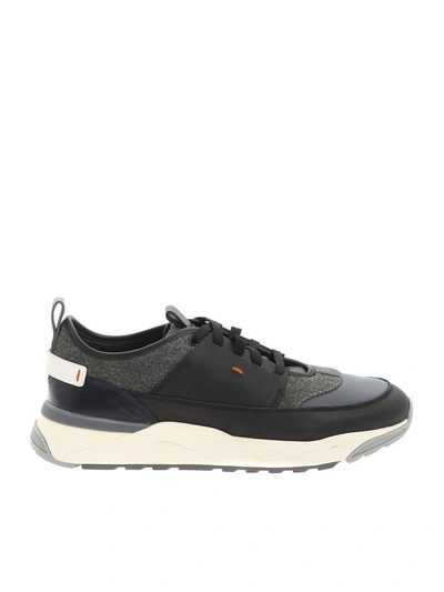 Shop Santoni Logo Sneakers In Black And Grey