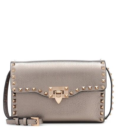 Shop Valentino Rockstud Small Leather Shoulder Bag In Grey