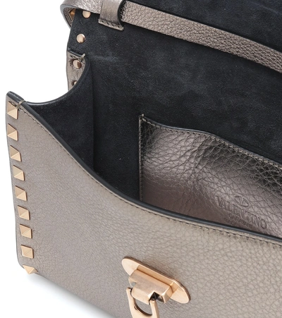 Shop Valentino Rockstud Small Leather Shoulder Bag In Grey