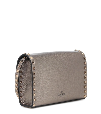 Shop Valentino Rockstud Small Leather Shoulder Bag In Grey