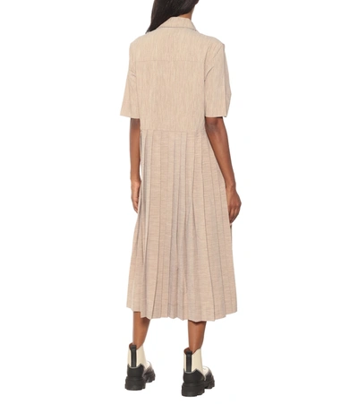 Shop Ganni Pleated Midi Shirt Dress In Beige