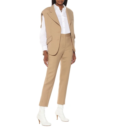 Shop Mm6 Maison Margiela Zipped High-rise Slim Fit Pants In Brown