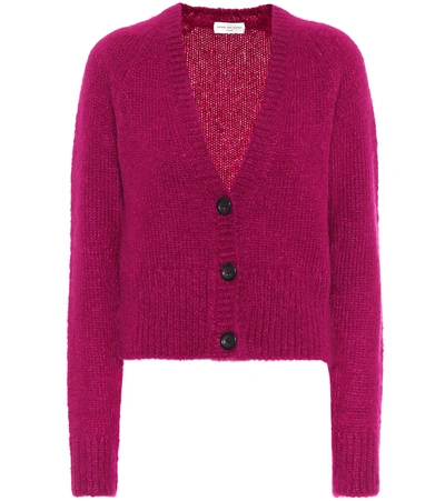 Shop Dries Van Noten Cropped Mohair-blend Cardigan In Pink