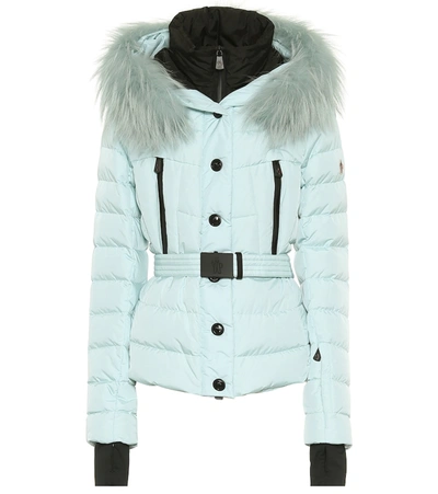 Shop Moncler Beverley Fur-trimmed Down Ski Jacket In Blue