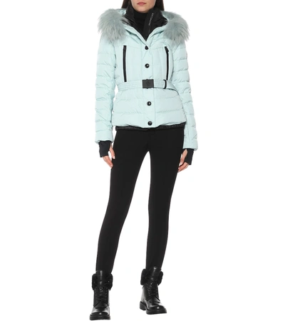 Shop Moncler Beverley Fur-trimmed Down Ski Jacket In Blue