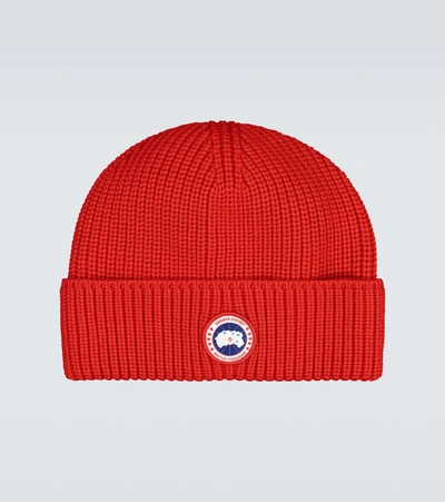 Shop Canada Goose Arctic Disc Toque Ribbed Hat In Red