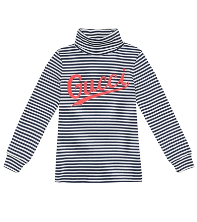 Shop Gucci Logo Stretch-cotton Top In Blue