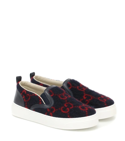 Shop Gucci Gg Wool-felt Slip-on Sneakers In Blue