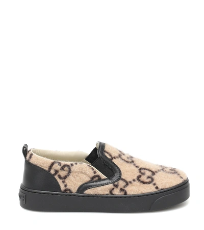 Shop Gucci Gg Wool-felt Slip-on Sneakers In Beige