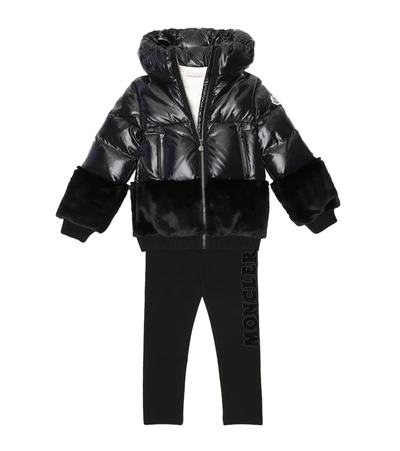 Moncler Kids' Logodec Faux Fur-trimmed Down Jacket In Black | ModeSens