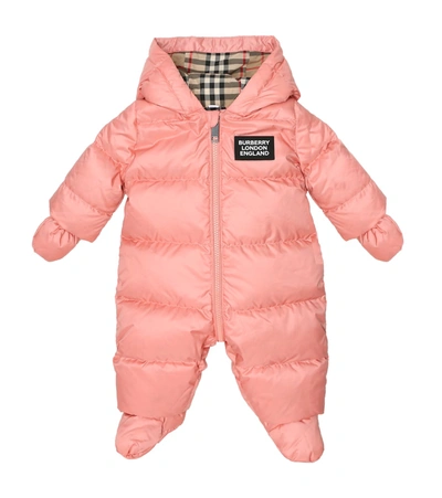 Shop Burberry Baby Down Snowsuit In Pink