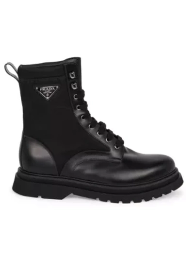 Shop Prada Millerighe Combat Boots In Nero