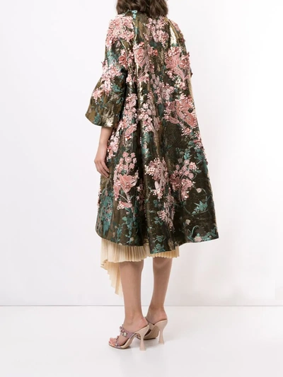 Biyan Embroidered Floral-brocade Coat In Gold