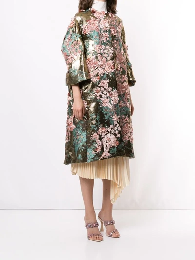 Biyan Embroidered Floral-brocade Coat In Gold