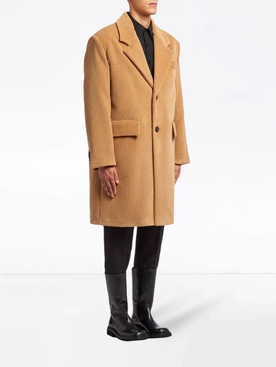 Shop Prada Single-breasted Corduroy Coat In Brown