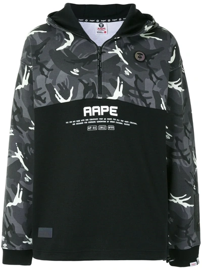 Shop Aape By A Bathing Ape Camouflage Half-zip Hoodie In Black