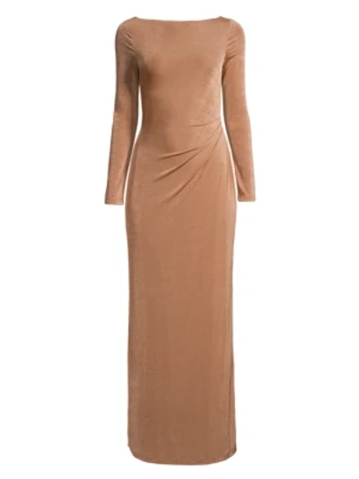 Shop Significant Other Bambi Ruched-back Long-sleeve Gown In Oak