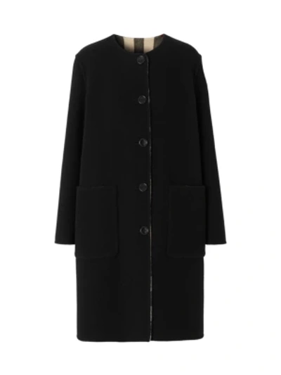 Shop Burberry Women's Tisbury Stretch-wool Button Coat In Black Check