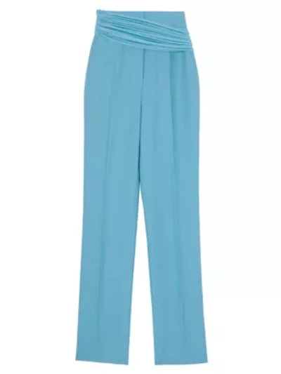 Shop Burberry Foulard Waist Slim Wool Trousers In Blue Topaz