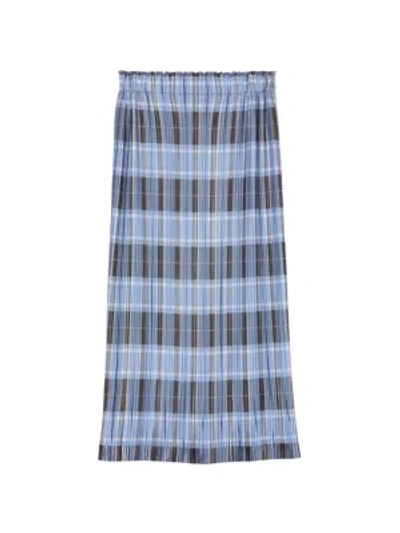 Shop Burberry Pliss Check Printed Pencil Skirt In Pale Blue