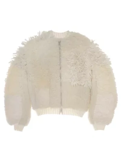 Shop Helmut Lang Women's Handknit Textured Bomber Jacket In White