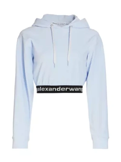 Shop Alexander Wang T Stretch Corduroy Cropped Hoodie In Xenon Blue