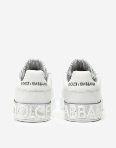 Shop Dolce & Gabbana Calfskin Nappa Portofino Sneakers In Silver