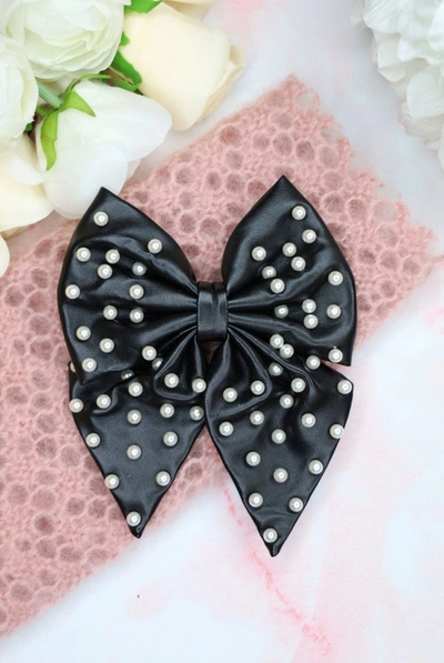 Shop Alice & Blair Liliane Leather Pearl Hair Bow - Black