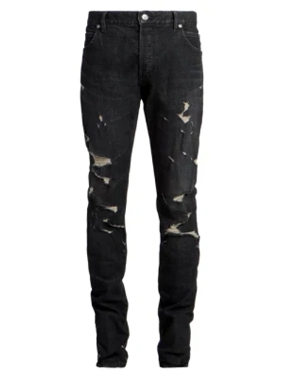 Shop Balmain Distressed Tapered Jeans In Noir