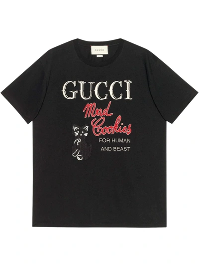 Shop Gucci Mad Cookies Embroidered T-shirt In Black