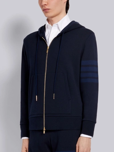 Shop Thom Browne Navy Cotton Loopback Relaxed Fit Tonal 4-bar Zip-up Hoodie In Blue