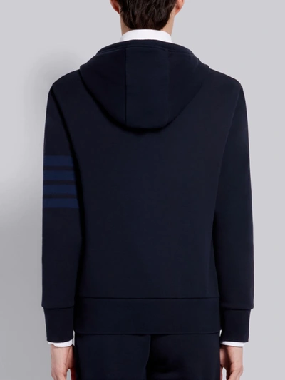 Shop Thom Browne Navy Cotton Loopback Relaxed Fit Tonal 4-bar Zip-up Hoodie In Blue