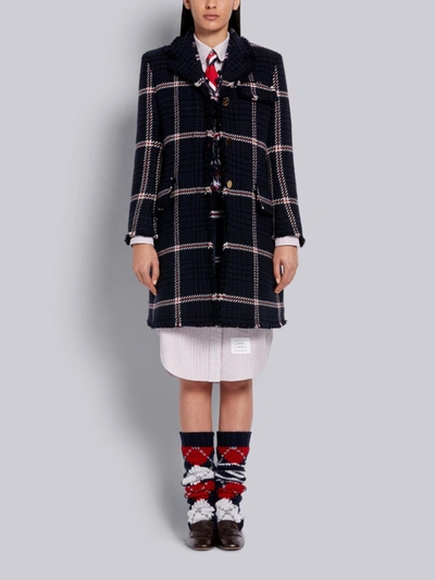 Shop Thom Browne Navy Prince Of Wales Overcheck Wool Flannel Ribbon Tweed Classic Mini Pleated Skirt In Blue