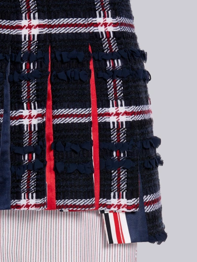 Shop Thom Browne Navy Prince Of Wales Overcheck Wool Flannel Ribbon Tweed Classic Mini Pleated Skirt In Blue