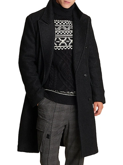 Karl Lagerfeld Wool Blend Double Breasted Topcoat In Black