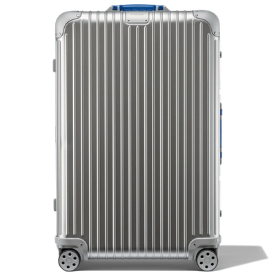 Shop Rimowa Original Check-in L Twist Suitcase In Silver And Blue - Aluminium - 31,2x20,1x10,7 In Silver & Blue