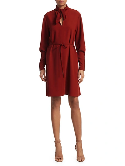 Shop See By Chloé Long-sleeve Tieneck Crepe Dress In Boyish Red