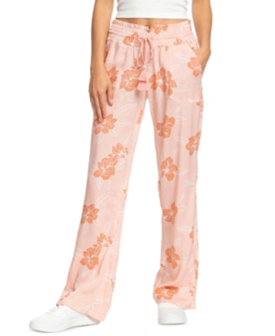 Shop Roxy Juniors' Oceanside Floral-print Pants In Silver
