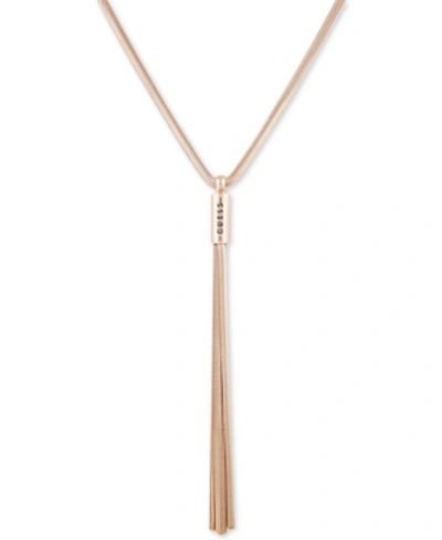 Guess Gold-tone Logo & Tassel Snake-chain Lariat Necklace, 28" + 2" Extender In Gold